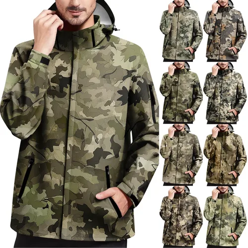 Imagen 2 del producto Chaqueta de camuflaje con capucha para hombre, cortavientos impermeable para senderismo, abrigo deportivo para correr de secado rápido, ligero y resistente a la lluvia
