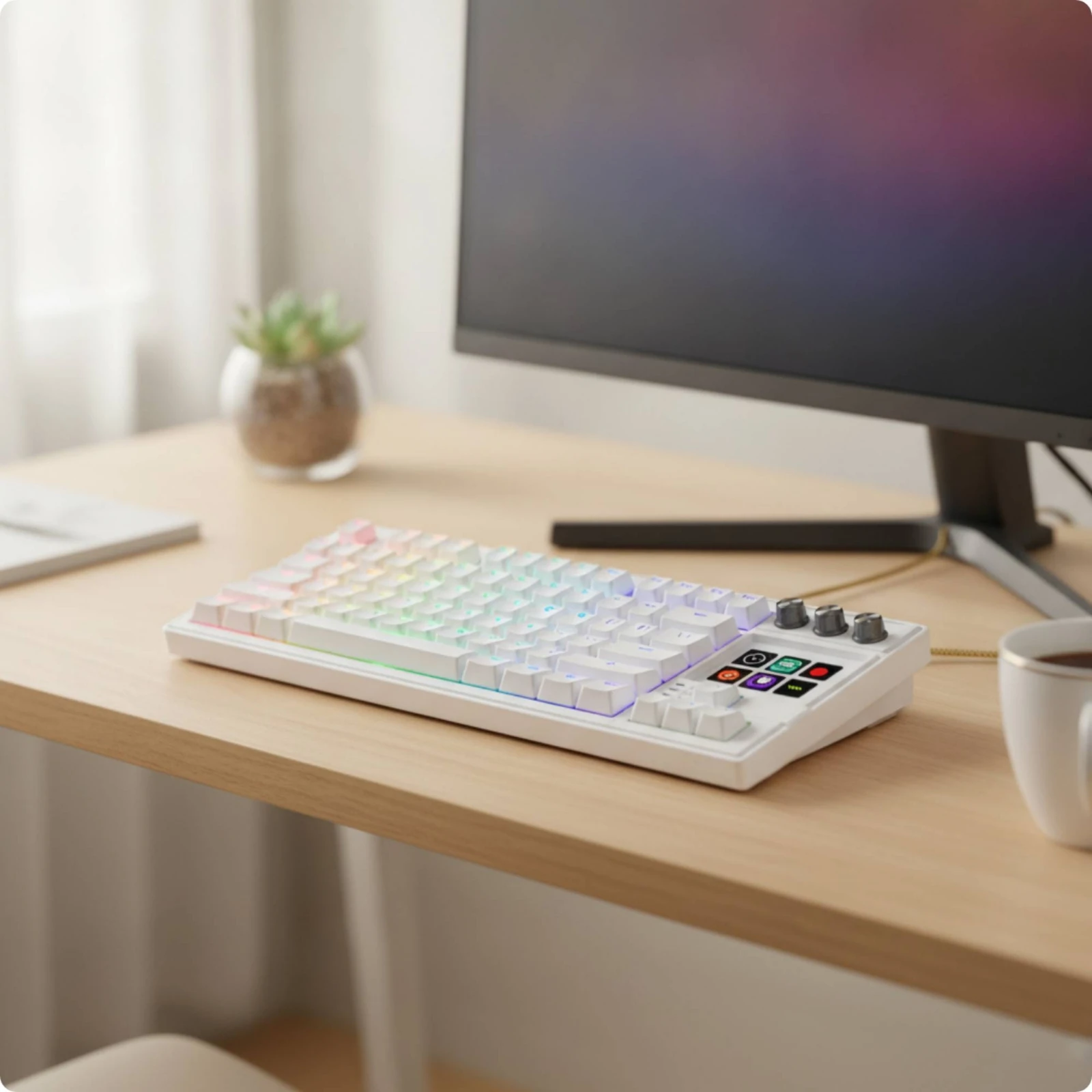 Keyboard with Rotary Knobs Customizable Keyboard with LCD Keys Programmable Mechanical for Streamers, Live Broadcasting