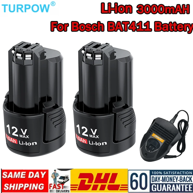 Para Bosch BAT411 12V/10,8 V 3000mAh batería de iones de litio/cargador para Bosch 12V BAT411 BAT411A BAT412A BAT420 2607336014 2607336864 G