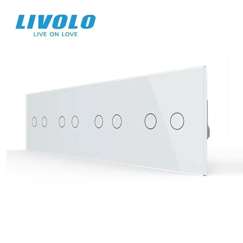

Touch Switch Livolo EU Standard Luxury Quadruple Crystal Glass Panel 8 Gang 1 Way Wall Switch 293mmx80mm