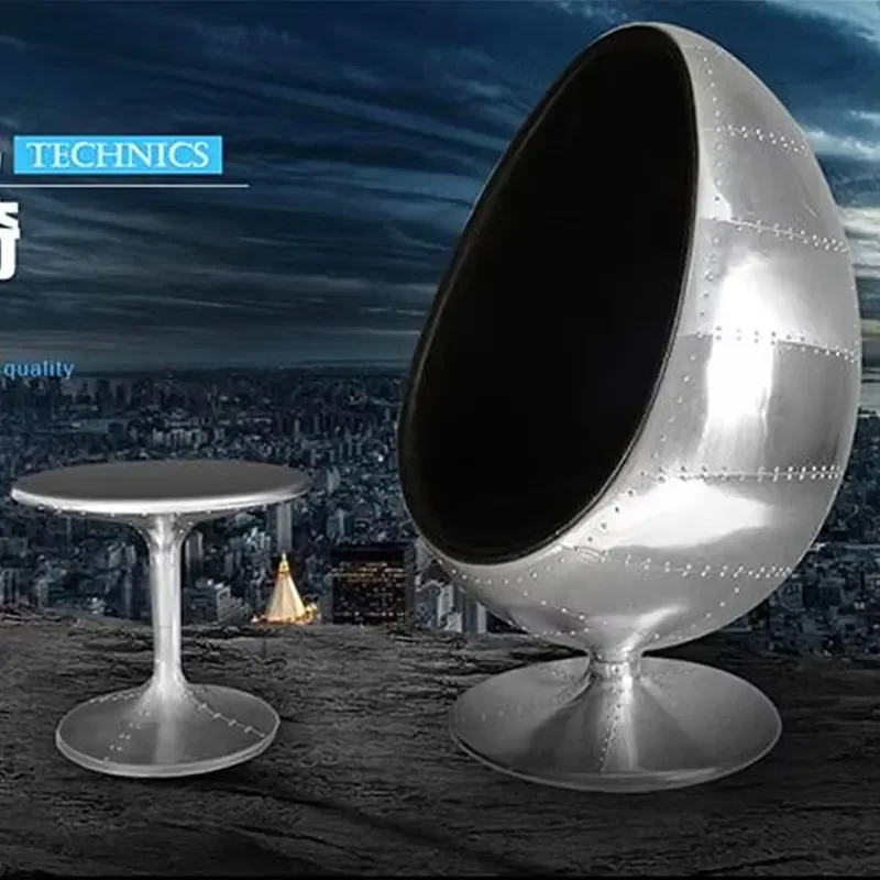 American Loft Egg Chair Aluminum PU Rotatable Space Ball Chair Single Retro Industrial Sofa Office Chair