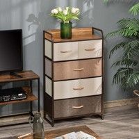 Sideboard with 5 foldable fabric drawers, handles, storage cabinet with anti-tip device, for living room, bedroom, brown