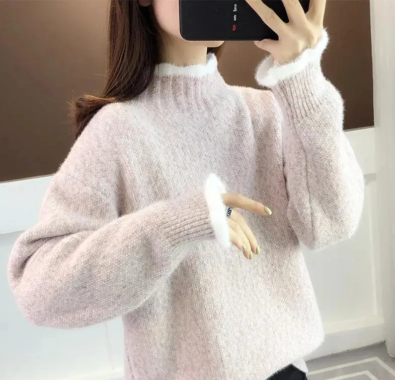 

Women's Loose Fitting High Collar Thick Knit Base Shirt Autumn Winter New Style Outerwear Versatile