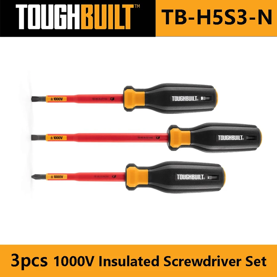 

TOUGHBUILT TB-H5S3-N 3pcs 1000V Insulated Screwdriver Set S2 Alloy Steel Compression Resistant Screw Driver Set Hand Tools