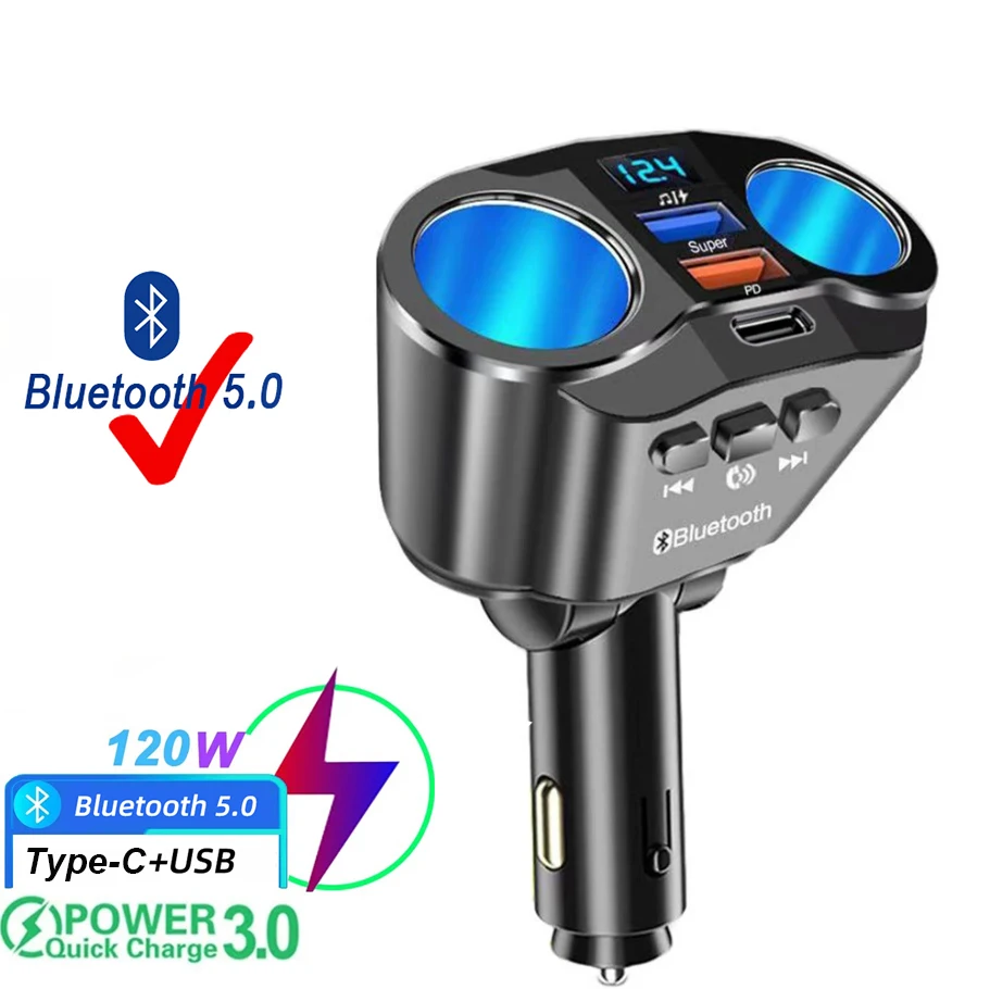 bluetooth receiver for car cigarette lighter Bluetooth 5.0 FM Transmitter 12V Socket Cigarette Lighter Splitter Power  Adapter Dual USB 4.8A Car Charger with Voltage Display