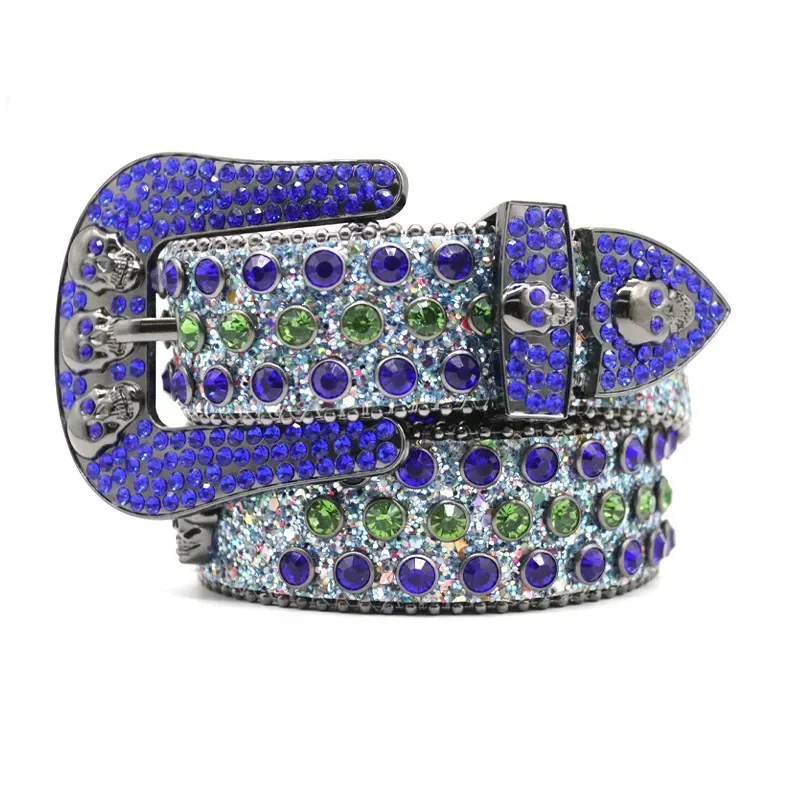 

New Designer Rhinestone Belt Western Cowboy Dimon Studded Belt High Quality Genuine PU Leather Punk Bling Belts For Woman Man