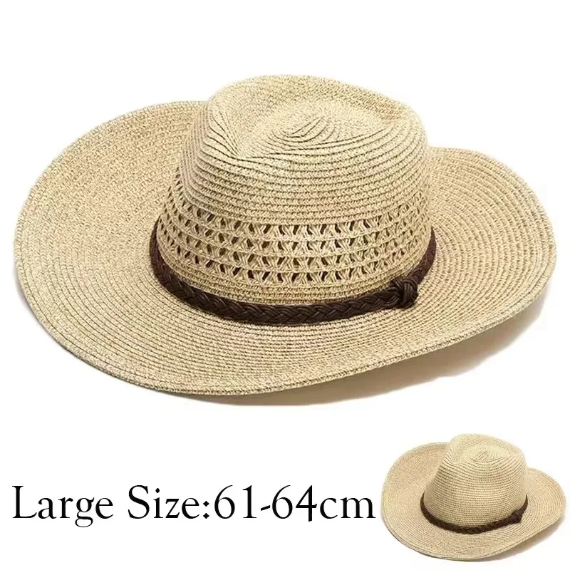 

Big Head xxxxl 62cm Straw Hat Men Hollow Out Summer Outdoor Sun Hats Women Men Panama Beach Windproof Rope Large Hats