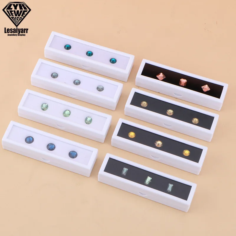 Wholesale Gem Stone Display Sponge Holder Box Jewelry Beads Container Loosing Diamond Storage Case Long Gems Box With Glass Lid