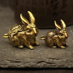 1 Pcs Chinese New Year Brass Zodiac Lucky Rabbit Statue Ornament Key Chain Pendant Figurine Home Office Decorations Accessories