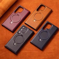 Business Retro Leather Holder Magnetic Case For Samsung Galaxy S25 S24 S23 S22  Ultra  Plus A15 Wireless Charge Shockproof Cover