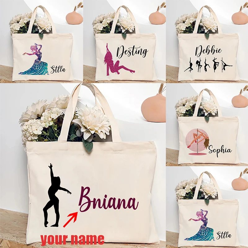Personalized Pole Dancer Name Canvas Tote Bag Womens Custom Pole Dancing Gifts Pole Dance Teacher Gift Shoulder Bag Dance Lover
