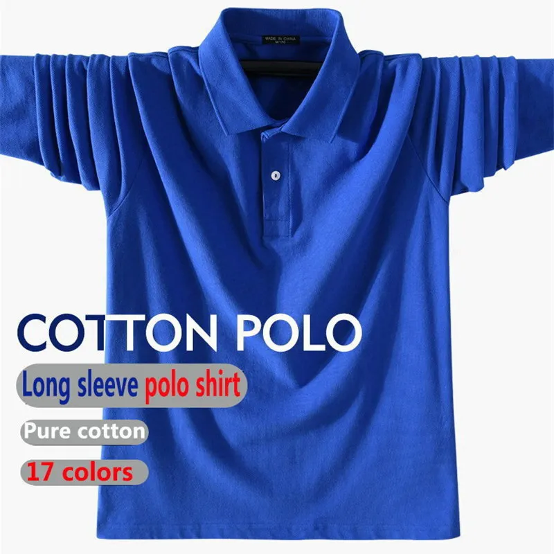 High Quality Polo Shirt 100% Cotton Spring Autumn Men Long Sleeve Tops Male Business Casual Lapel T-shirt Tee Plus Size S-4XL