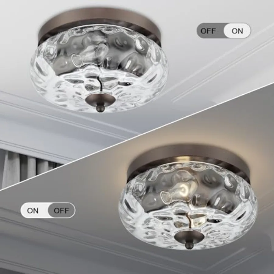 Ceiling Light Fixtures Flush Mount Indoor Outdoor Ceiling Light with Water Ripple Glass Shade for Hallway Kitchen Bedroom Porch