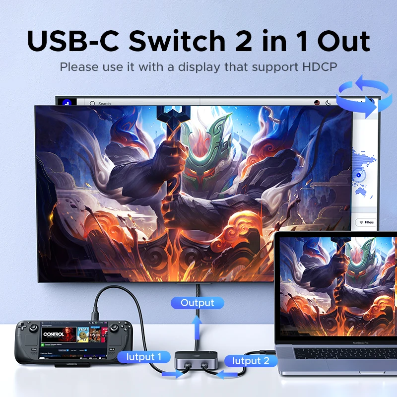 UGREEN USB C Switch 2 in 1 Out 4K 60 هرتز USB-C الجلاد ل PS5 Xbox PC شاشة الكمبيوتر المحمول العارض لوحة المفاتيح الماوس لرسو السفن #2