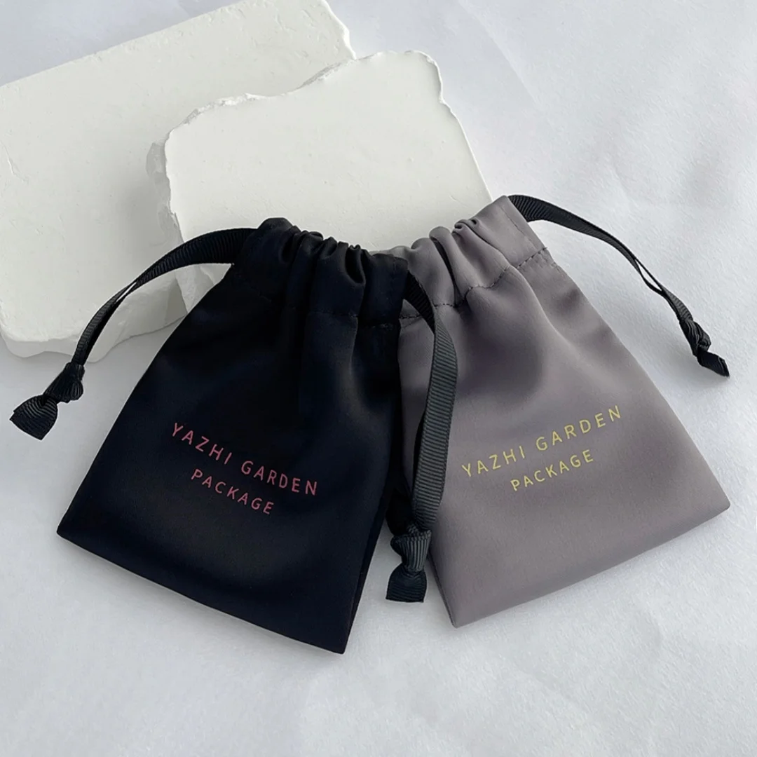 Luxury Soft Fabric Dense black Silk Satin Drawstring Bag Cosmetic Hair Wig High End Jewelry Packaging Pouch