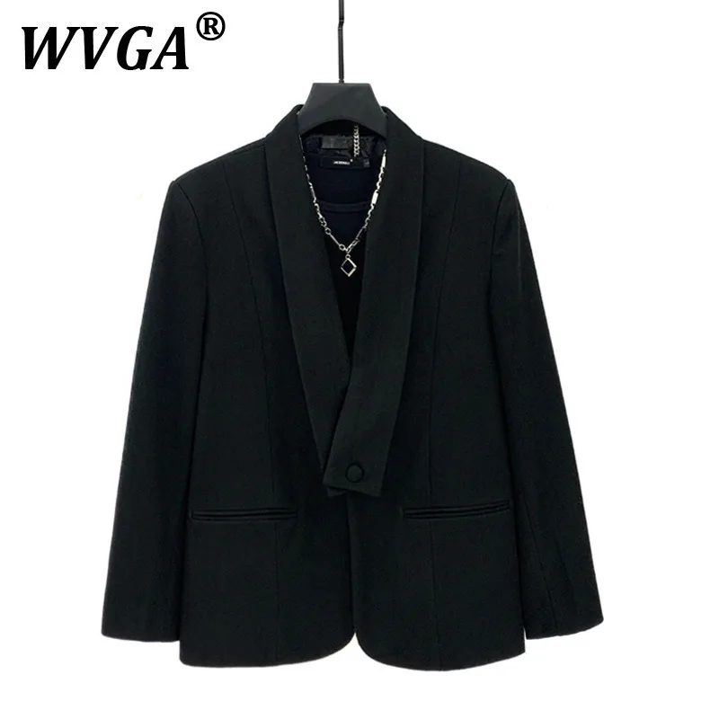 

WVGA Spring Autumn New Men's Tide Scarf Collar Trendy Blazer Niche Chic Casual Padded Shoulder Straight Suit Pants Set Ins W8920