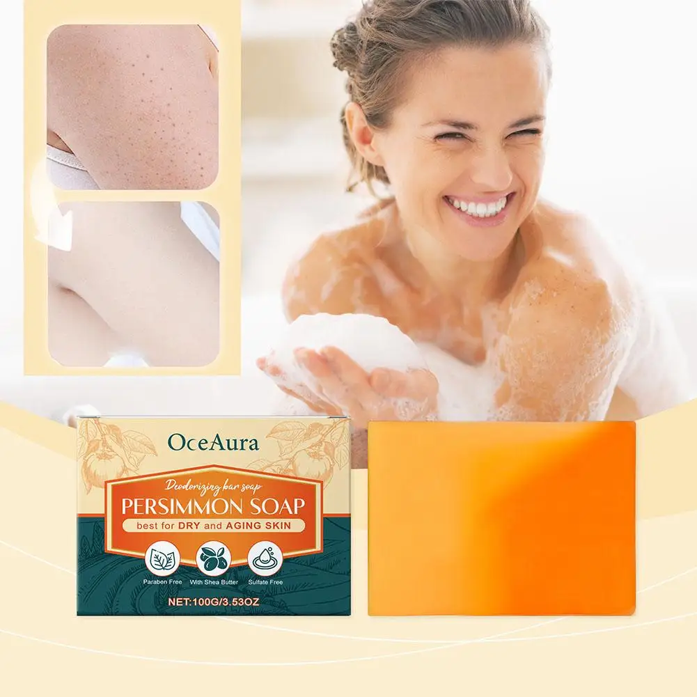 

100g Persimmon Soap Green Soap Mild Deep Cleansing Soap Plant Serum Oil Mild Ingredients Eliminating Body Odor Skin Care