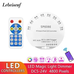 SP608E 8 Output 4800 Pixel LED Dimmer Bluetooth Music Controller for WS2812B Digital Addressable LED Strips Magic Color Lights