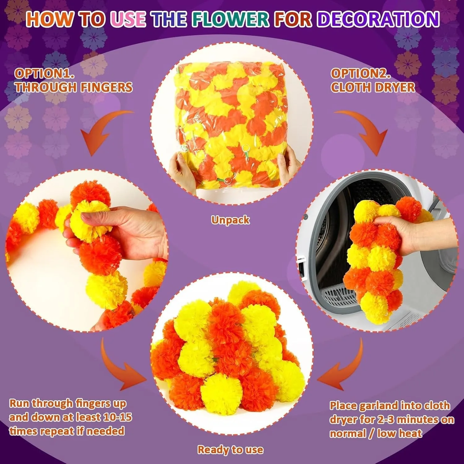 1Pcs 1.5M Artificial Marigold Flowers Garland Halloween Decorations for Home Decor Garden Outdoor Door Wedding Orange Ornament view 5