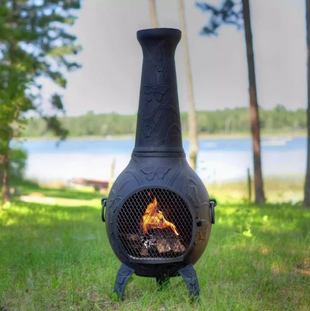 

Mega Cast Iron Outdoor Chiminea Fireplace Backyard Patio Heater Wooden Fire pit Garden Woodburning Chimenea