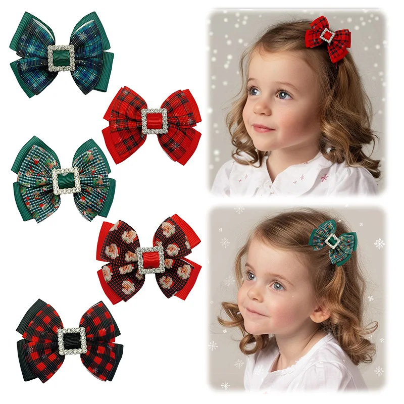

36pc Plaid Bow Hair Clips Tartan Bowknot Baby Girl Kid Barrettes Rhinestone Hairpins Christmas Xmas Hair Accessories for Girls