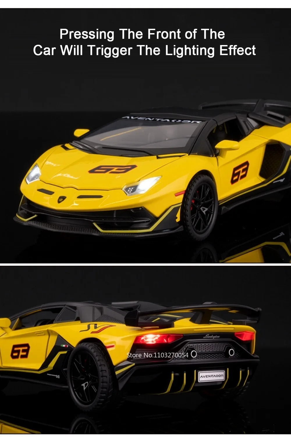 1:32 Lambor SVJ63 LP770 Miniaturmodell Legierung Diecast Auto Spielzeug Sound Licht Zurückziehen Türen Geöffnet Fahrzeug Mode Ornament für Jungen – Detail 4