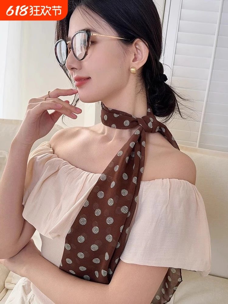 

Polka dot silk scarf women's 2025 new fashion, literary and retro neck long strip, small scarf, light luxury, high-end light