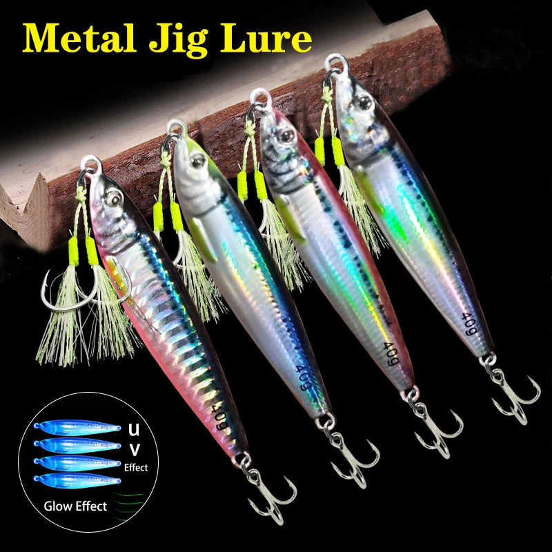 

AS Slow JIg Pesca Lure Fishing UV Glow Jig 3D Print Falling Angler 40g60g80g Metal Hard Bait Sinking Jigging Pesca Bait