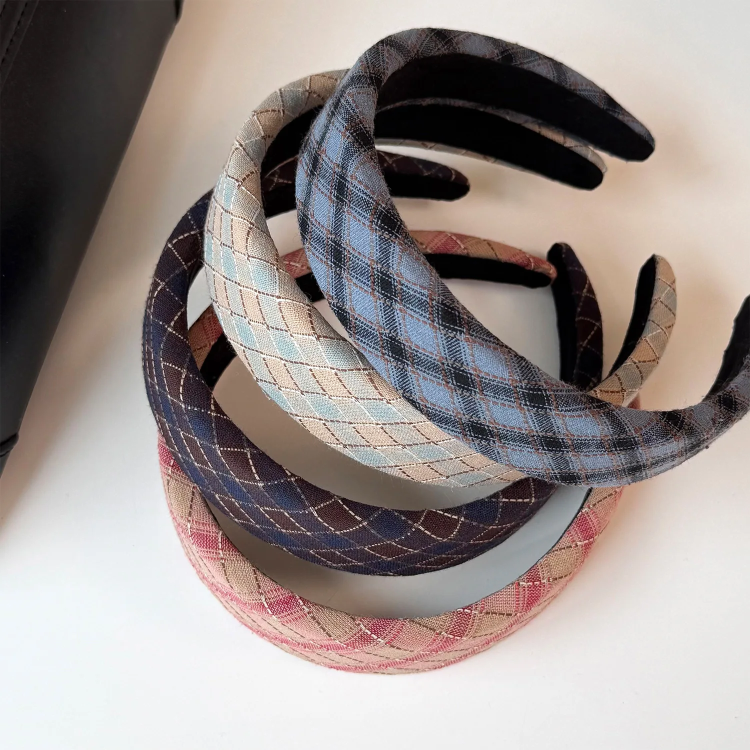 12PCS/LOT Korean College-style Patterned Headband Plaids Print Padded Hairband for Women Hair Accessories Thick Head Band Stock