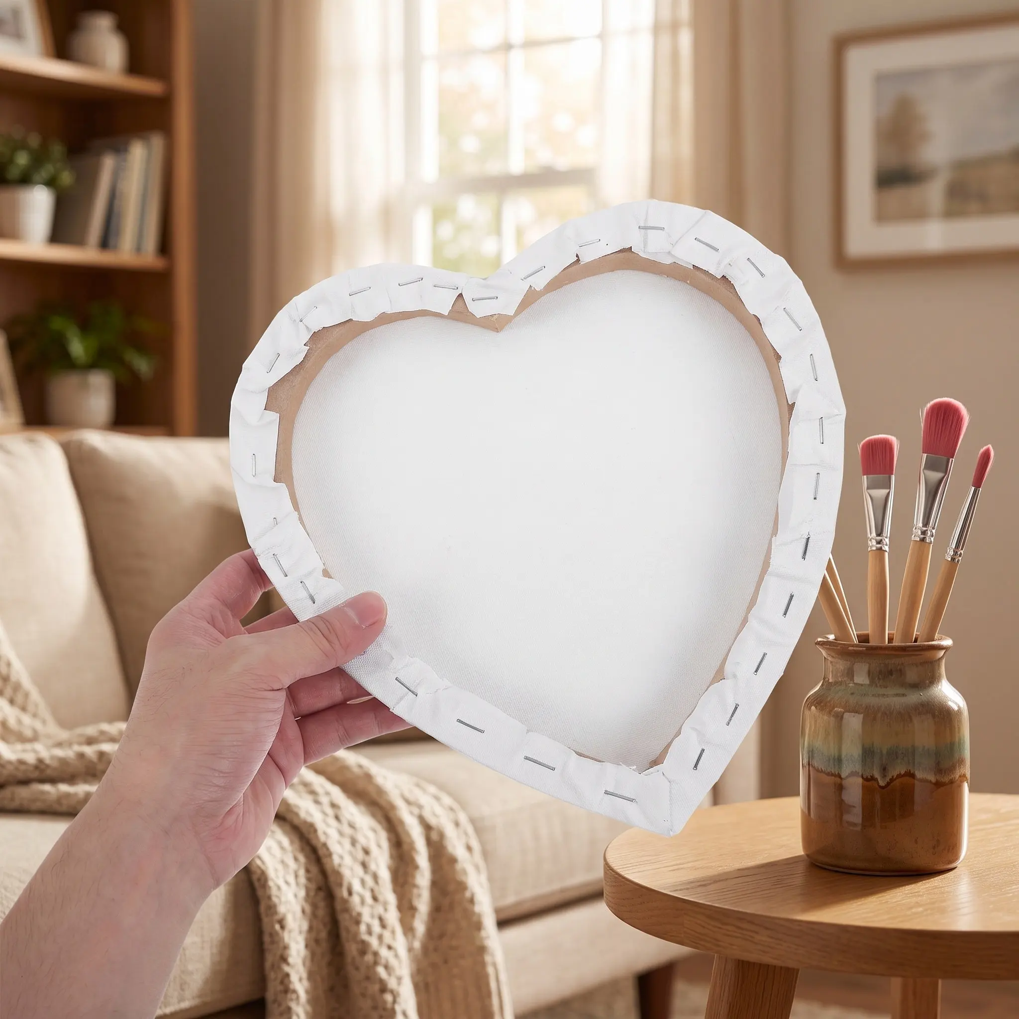 4Pcs Heart Shaped Canvas Panel Cotton Painting Board Stretched Blank Art Board Panels Wood Frame for Oil Acrylic Watercolor
