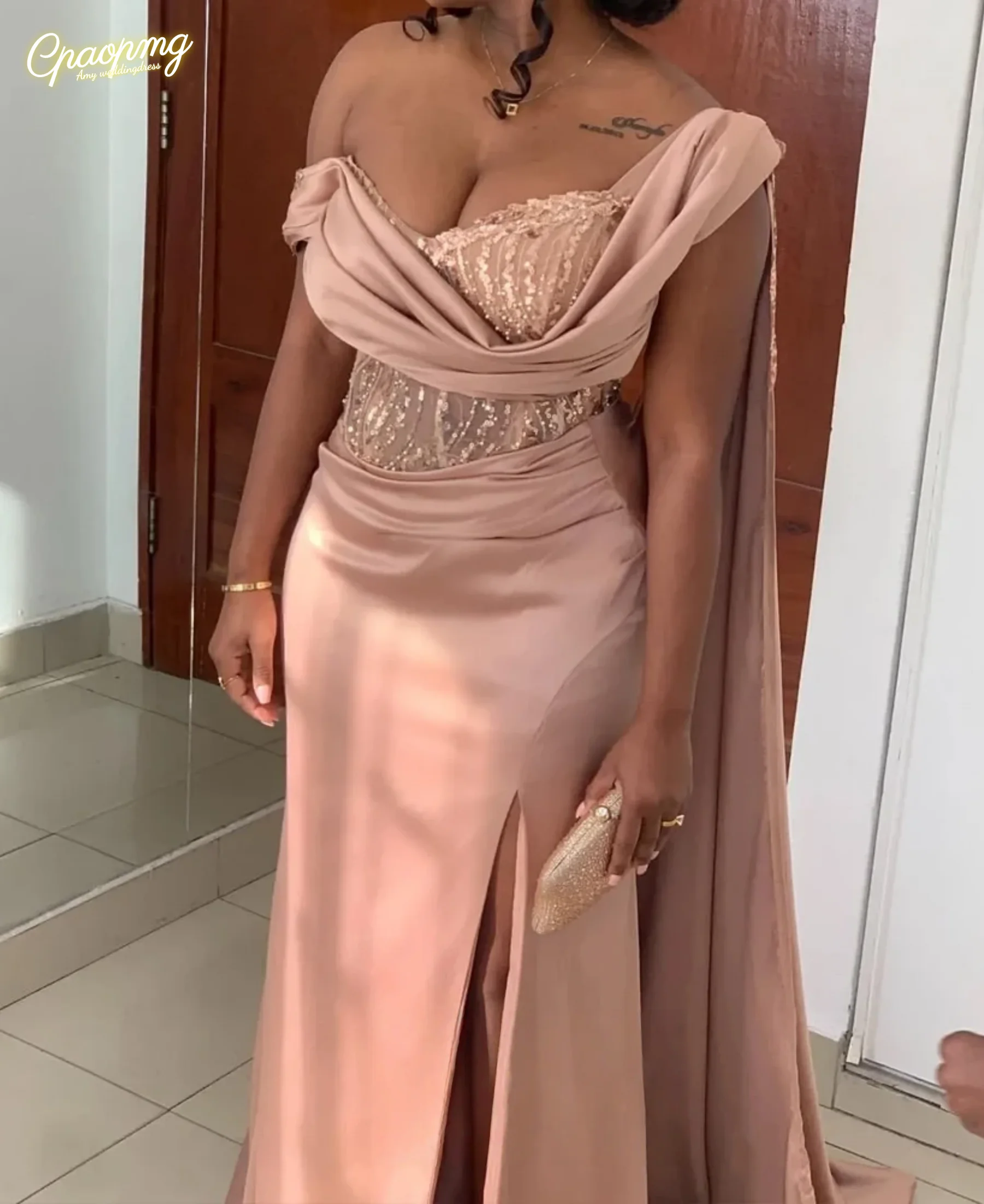 Customized Elegant Blush Pink Mermaid Evening Dresses Satin Prom dress Lace One Shoulder Prom Party Gowns For Special Occasions