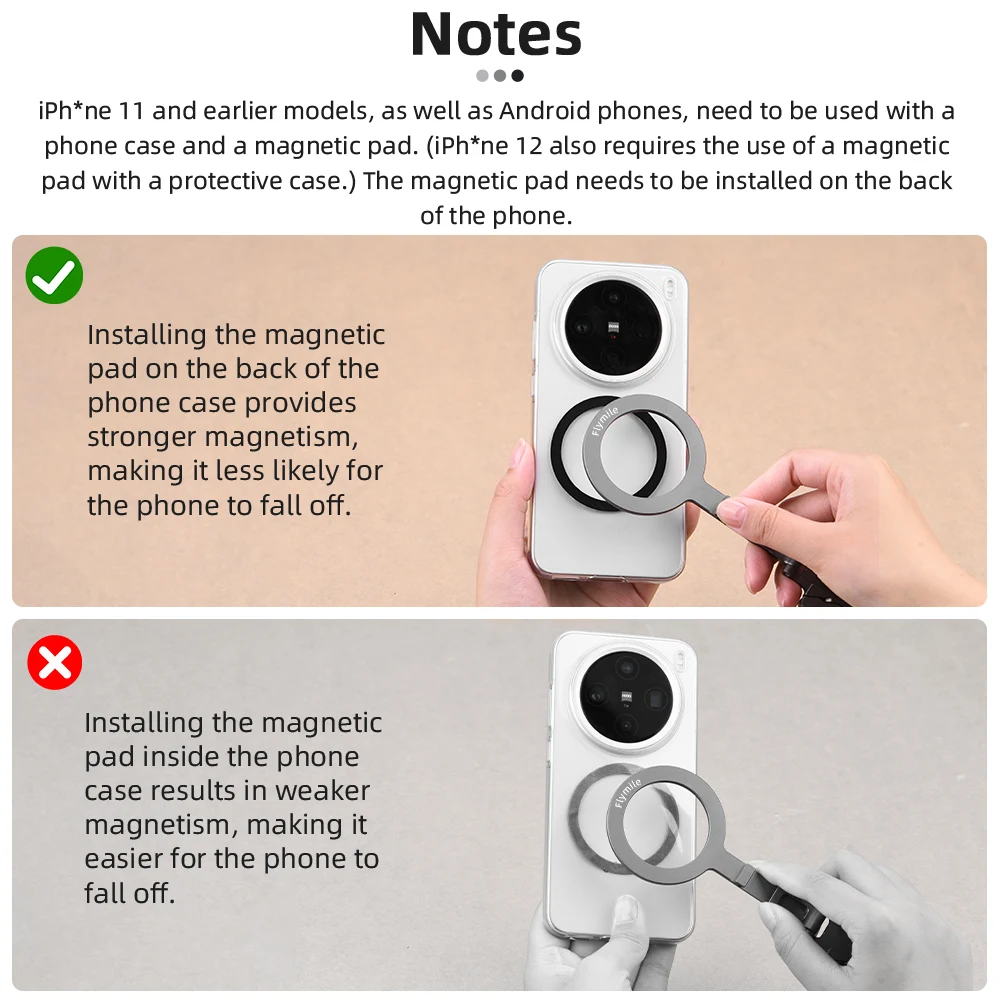 Flymile Magnetisches Selfie-Stick-Stativ für iPhone 16, 15, 14, 13, 12 Pro Max, faltbares Telefon, 1/4 Zoll Löcher, kompatibel mit MagSafe – Detail 14