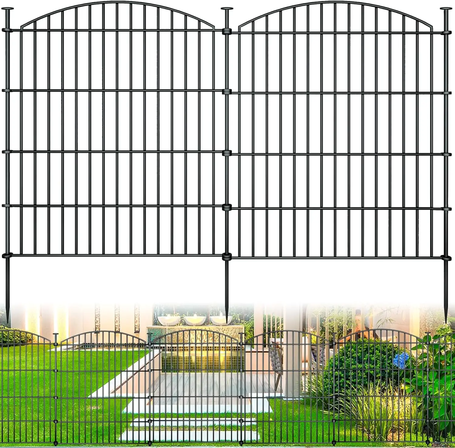 

10-Panel Rustproof Metal Garden Fence, 32in H x 23.6ft L, No-Dig Installation for Pets and Yard Security