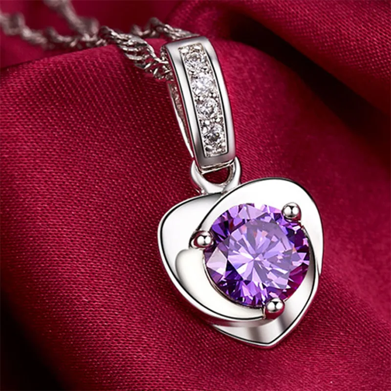 2.97ct Heart Created Alexandrite Sapphire 925 Sterling Silver Pendant Necklace for Women Purple Gemstone Jewelry Choker de Prata