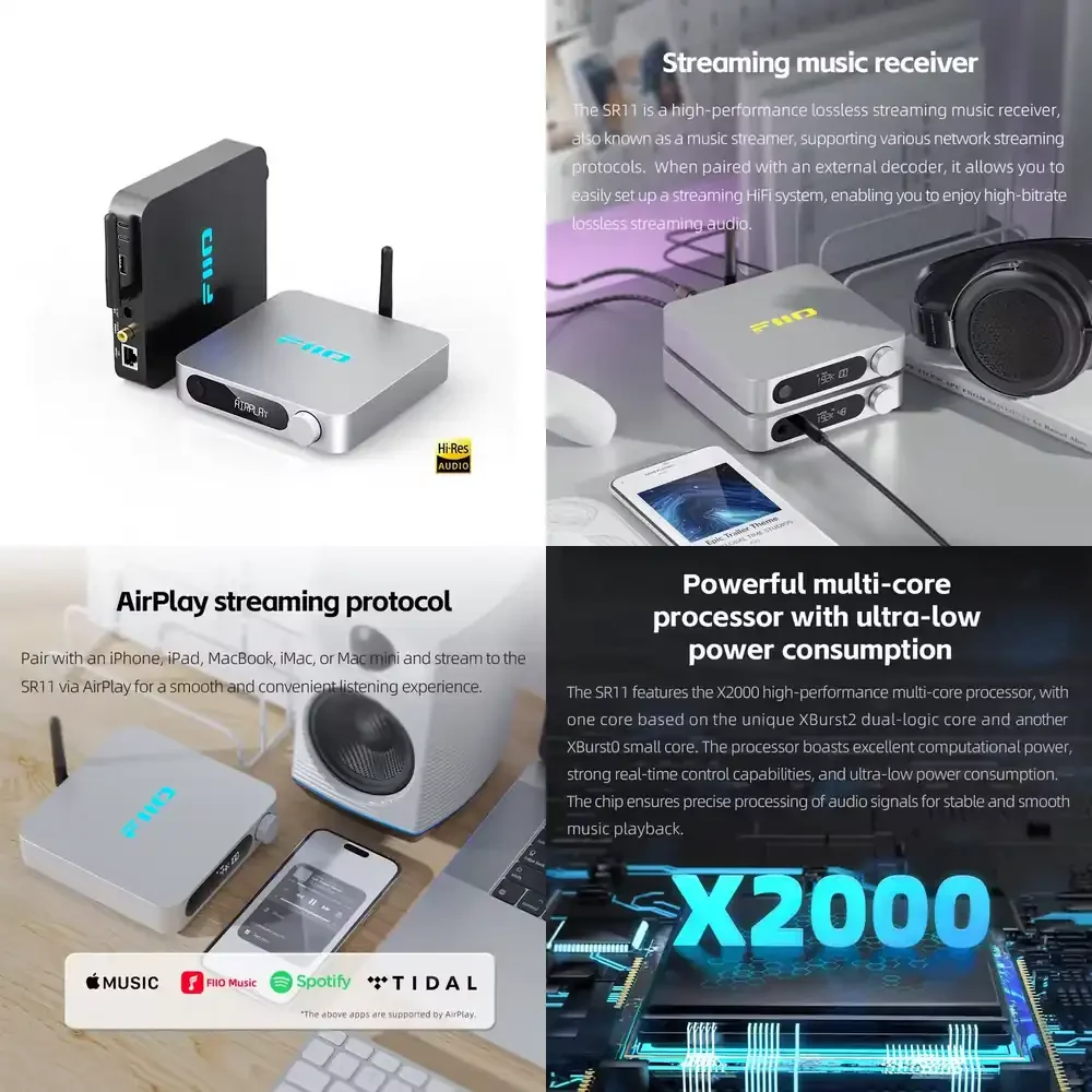 

SR11 Streaming Music Receiver for AirPlay Roon Ready 2.4G 5G Dual Band WiFi Hi Res Audio PCM768 DSD256 Remote Control