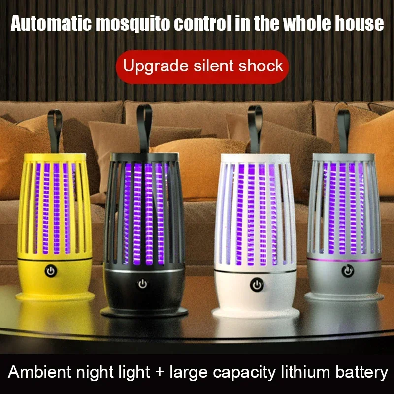 2024 New Electric Shock Mosquito Killer Lamp UV Light USB Charging Mute Trap Flies Bug Zapper Repellent Anti Mosquito Light