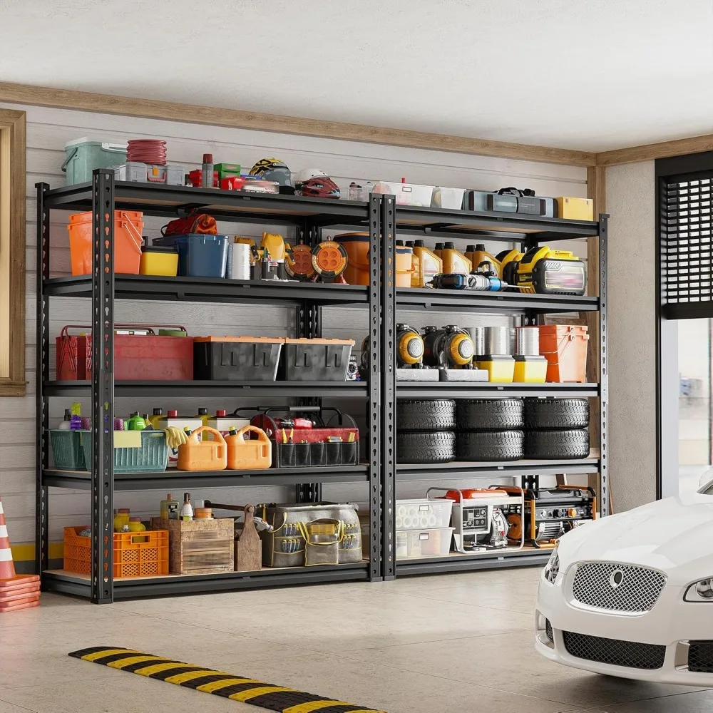 نسخة مطورة - رفوف جراج مقاس 72 بوصة، أرفف تخزين شديدة التحمل 2000 رطل، وحدة رفوف معدنية مكونة من 5 طبقات، تخزين جراج قابل للتعديل