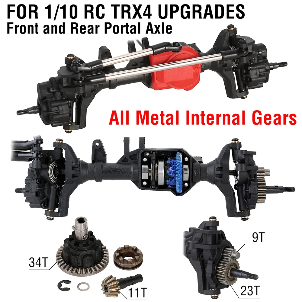 

9imod Complete Front Rear Differential Portal Axle with T-lock for 1:10 RC Crawler Car Traxxas TRX-4 TRX4 Upgrade Parts