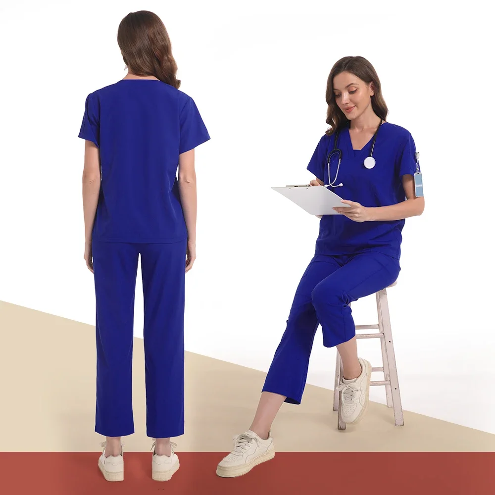 Nurse Medical Uniform High Quality Pet Grooming Care Workwear Set Scrubs Operating Room Surgical Gown Short Sleeve Elastic Pants