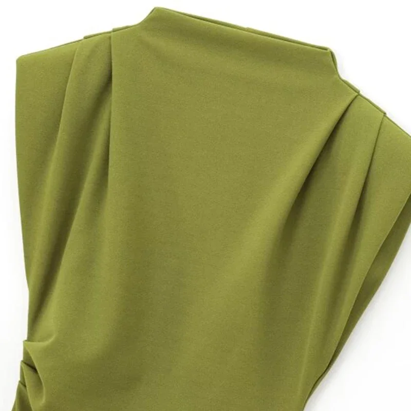 Modisches Schulterpolster-Westenkleid, elegantes Retro-Grün, schmale Passform, kurzes Kleid, lässige Dame, ärmellos, schick, Streetwear, einfacher Stil