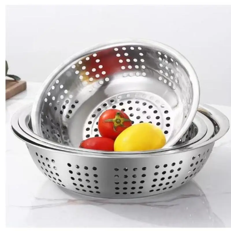 

Hot Sale 1Pc 2026 New Stainless Steel Drain Basin Strainer Colander Big Drainer Basin 22/24/26/28/30/34CM Kitchen Tool