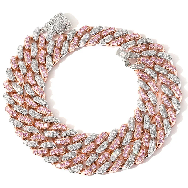 

Хип-хоп Розовый Белый AAA CZ Камень Проложенный Bling Iced Out Круглые Кубинские Звенья Цепи Колье Ожерелья для Женщин Мужчин Модные Ювелирные Изделия