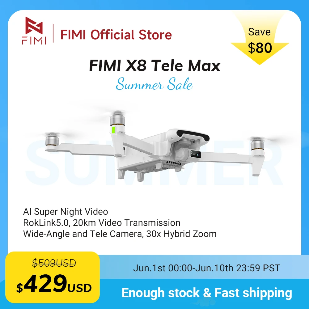 FIMI X8 Tele Max new drone Wide-Angle Tele Camera 30x Hybrid Zoom 20KM range 4K 60fps 3-axis Gimbal GPS AI Super Night Video