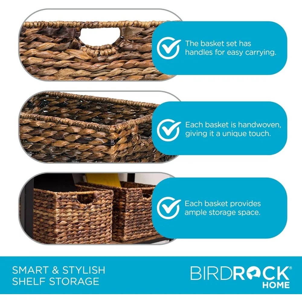مجموعة من 3 سلال من الخيزران المنسوجة مع مقابض للتخزين والتنظيم في المخزن وغرفة المعيشة والمكتب