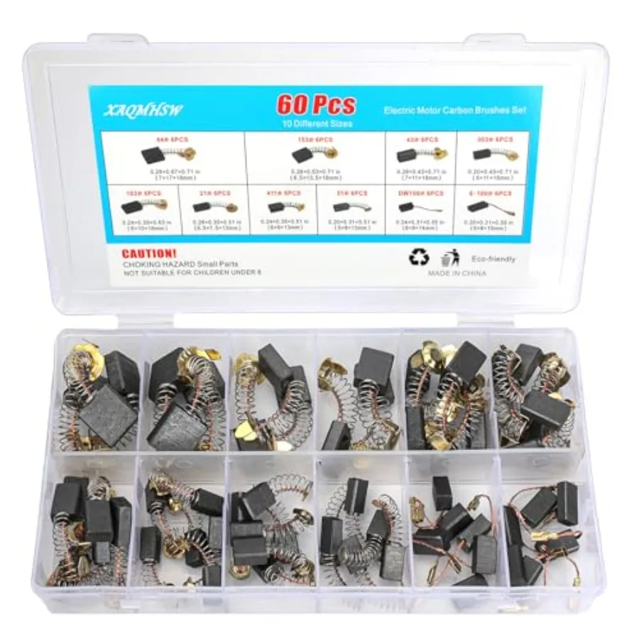 

60 Pcs Electric Motor Carbon Brushes Set, 10 Assorted Sizes Graphite and Copper Replacement Parts for Power Tools, Drills, Saws