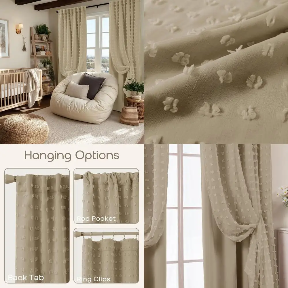 84 Cortinas bohemias color caqui neutro, color topo, juego de 2 paneles para sala de estar, cortinas estilo granja marrón claro para dormitorio y guardería