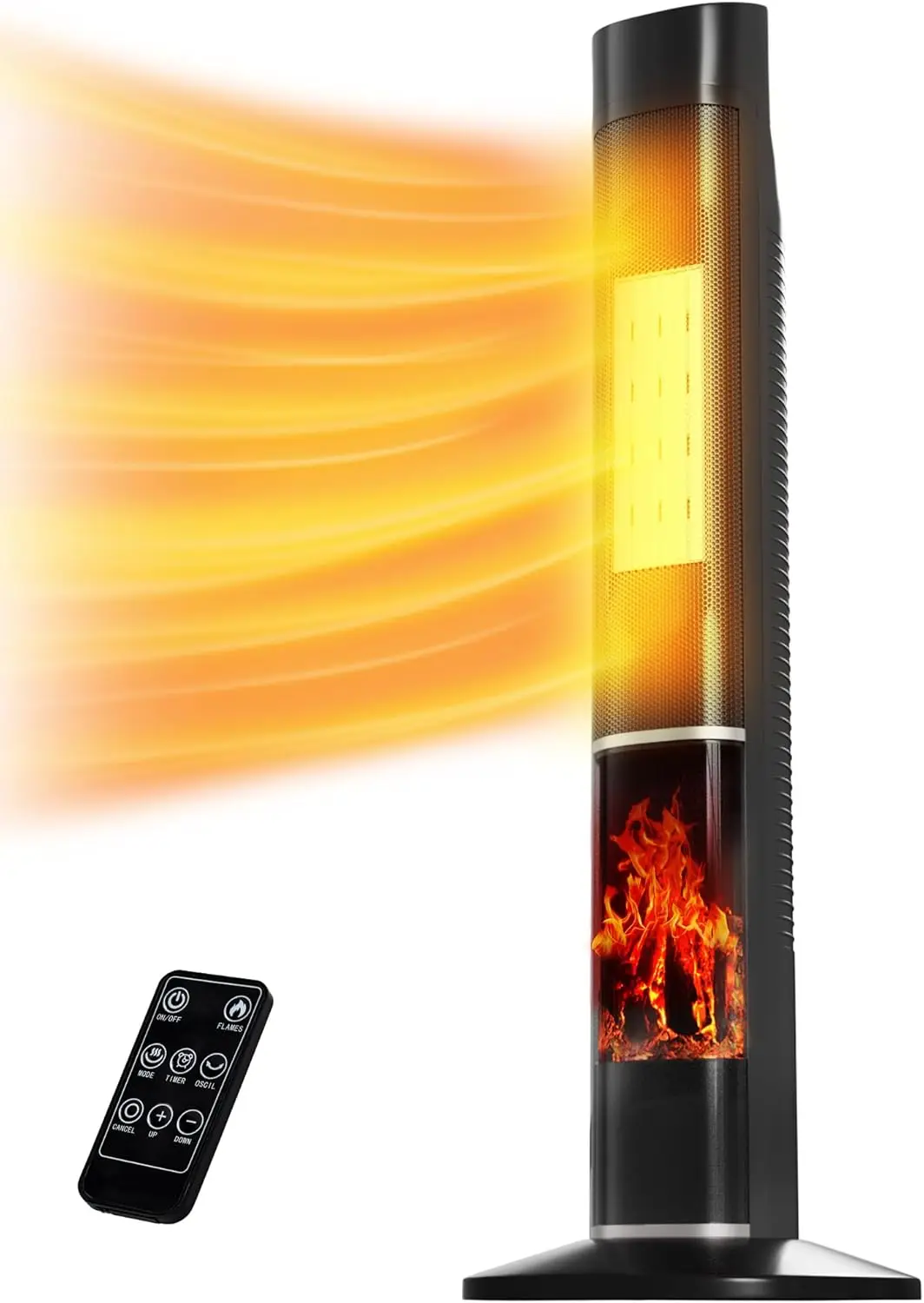 

32" Space Heater for Large Room, 1500W Portable Tower Heater With Flame for Indoor Use, Electric Ceramic Heater With Thermostat,