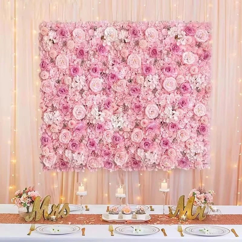 

Silk Rose Artificial Flower Wall Panel - 60x40cm Pink 3D Backdrop Wedding, Baby Shower Party & Home Decor DIY Floral Wall Decor
