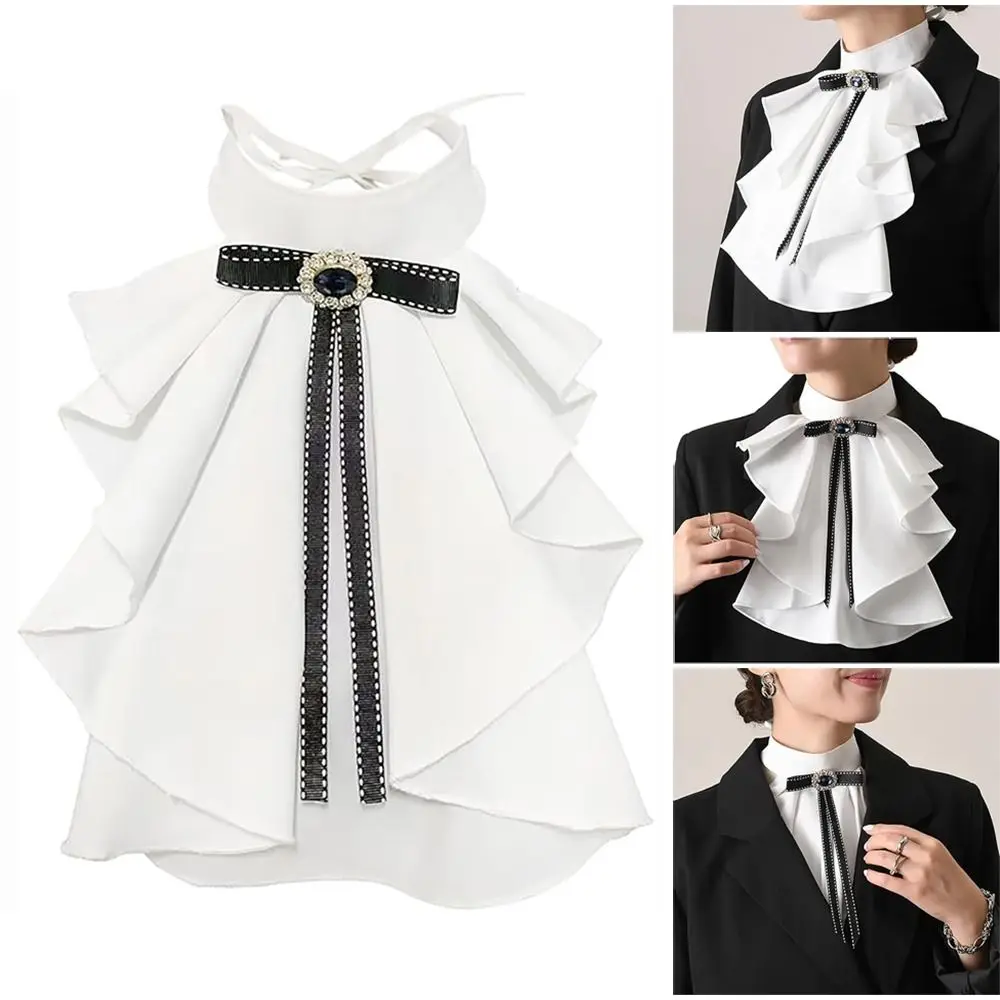 Ruffled Design Lolita Jabot Neck Crystal Decorated Chiffon Jabot Neck Collar Detachable Renaissance Collar Victorian Theme
