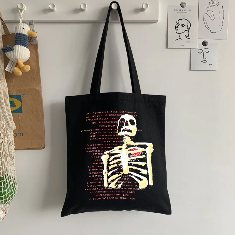 Anime handbag Gothic Skull Canvas Bag Vintage Hip hop Skeleton women shoulder bag Aesthetic letter shopper bag grunge y2k Tote